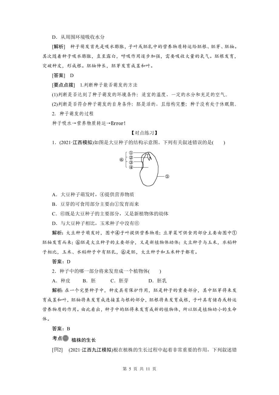 2022年中考生物总复习学案：第4课时　绿色开花植物的一生_第5页