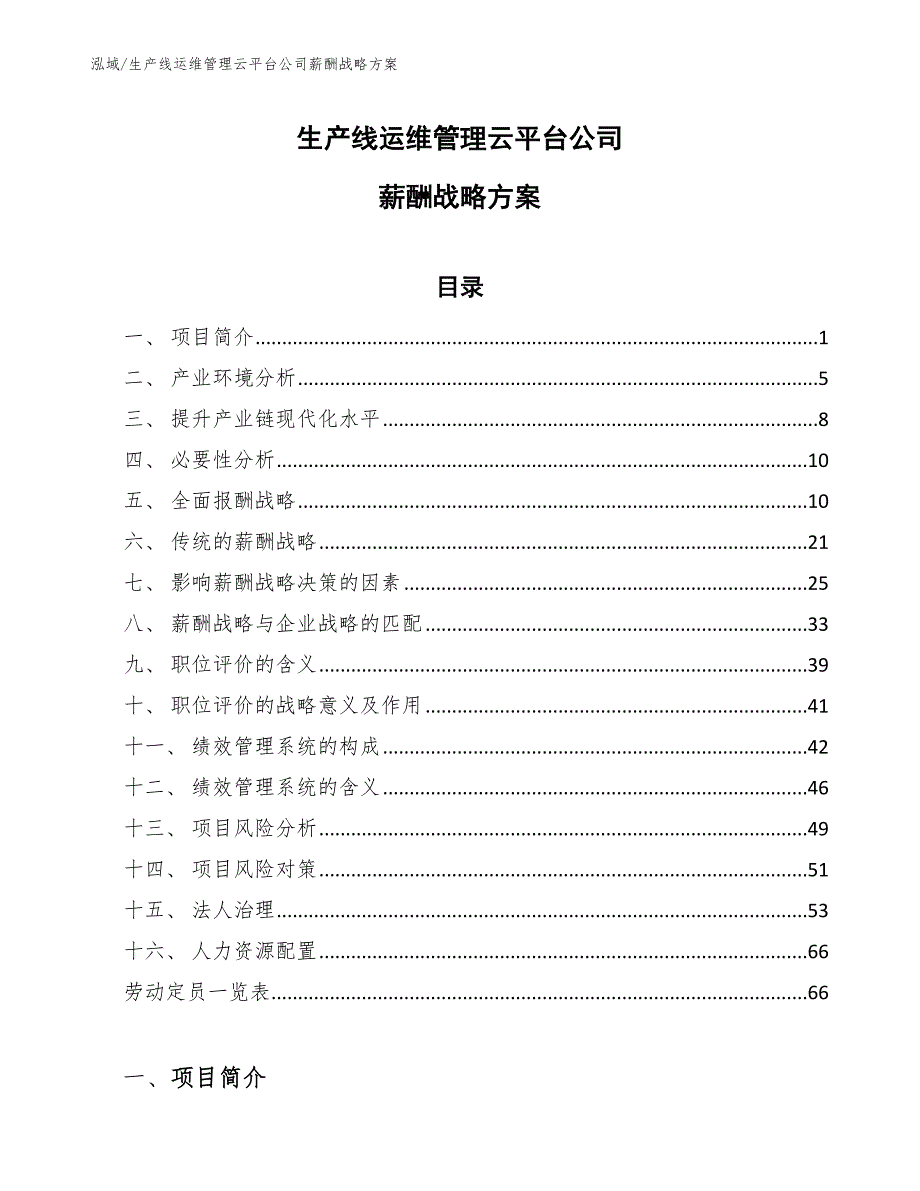 生产线运维管理云平台公司薪酬战略方案_第1页