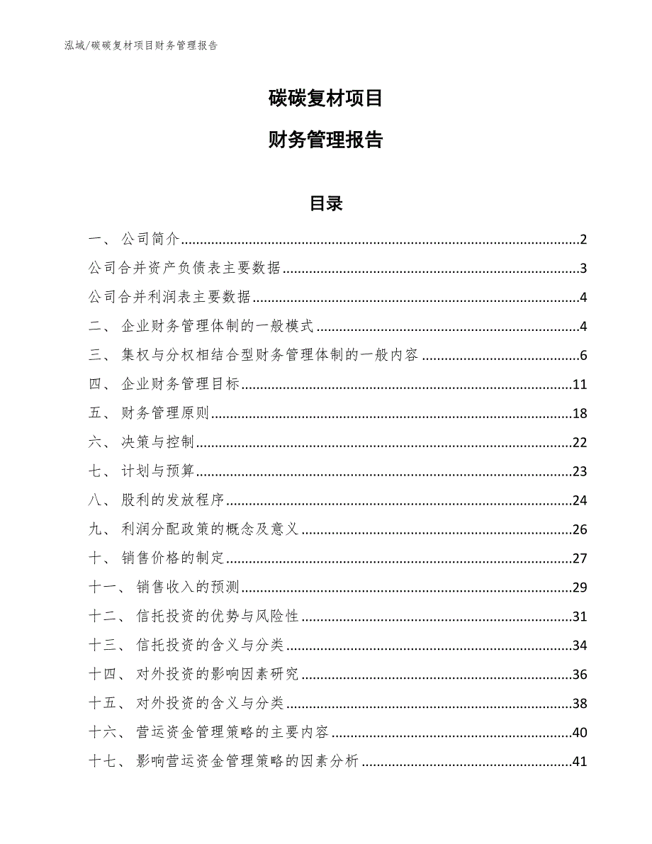 碳碳复材项目财务管理报告_参考_第1页