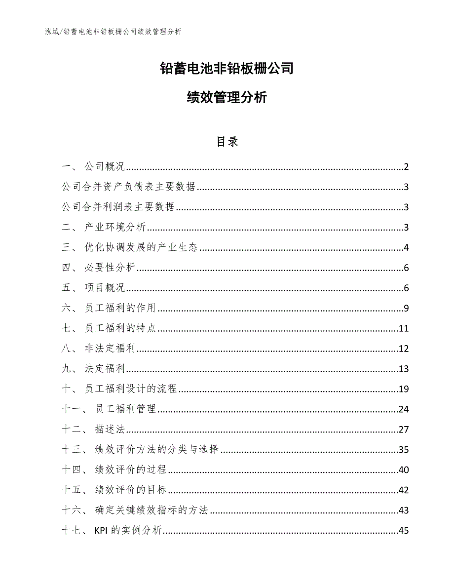 铅蓄电池非铅板栅公司绩效管理分析（参考）_第1页