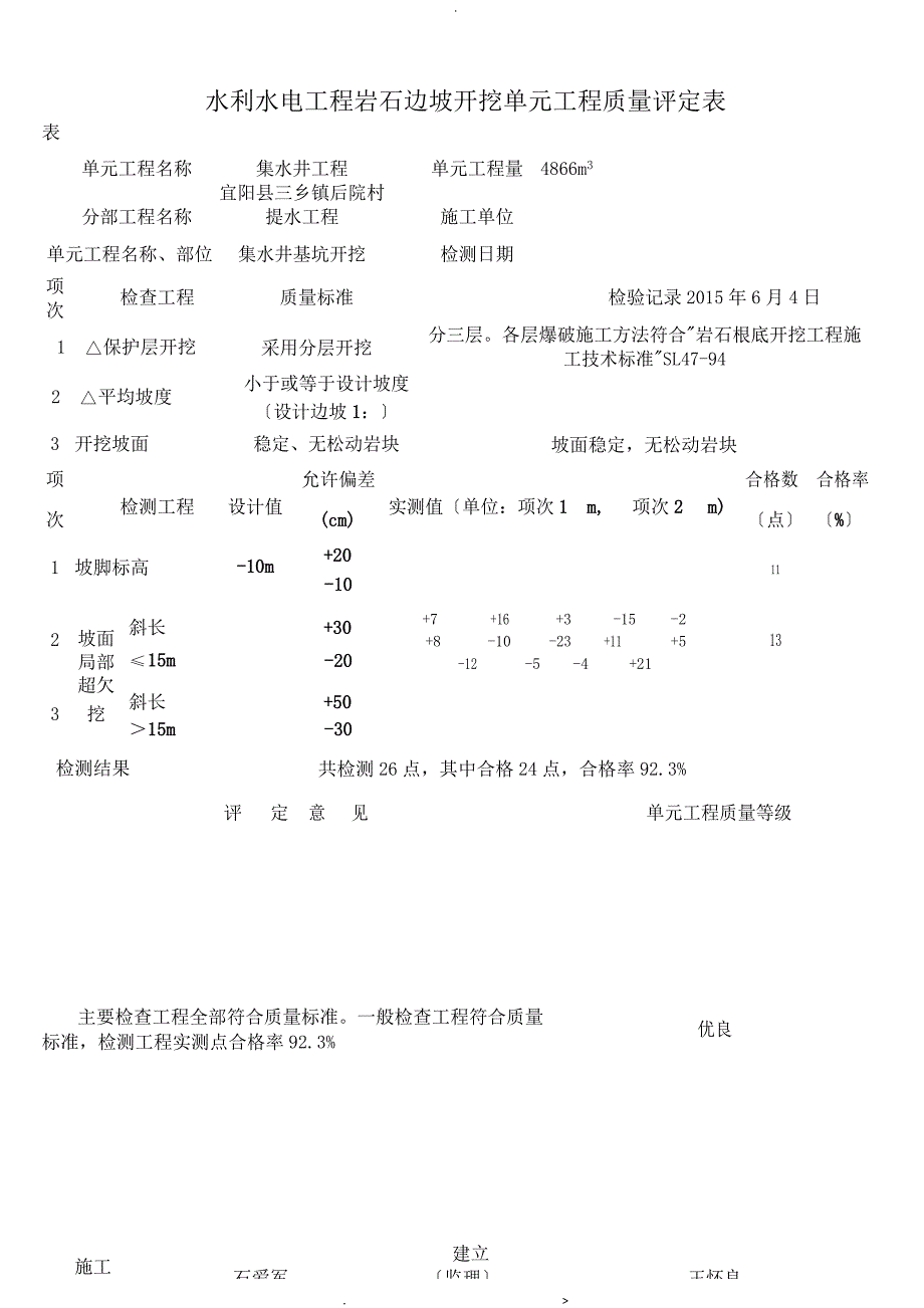 水利水电工程单元工程质量评定表填写范例及说明_第1页