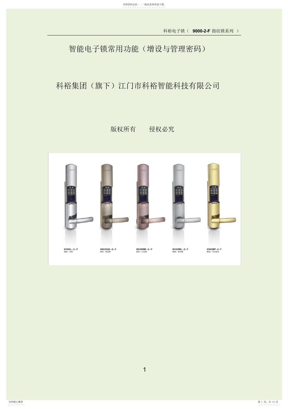 智能电子锁常用功能_第1页