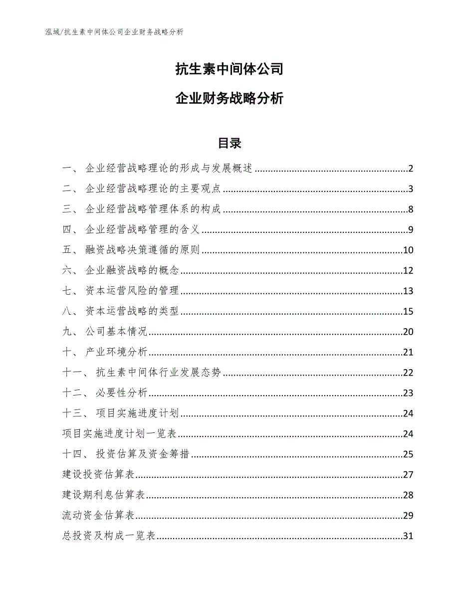 抗生素中间体公司企业财务战略分析【参考】_第1页