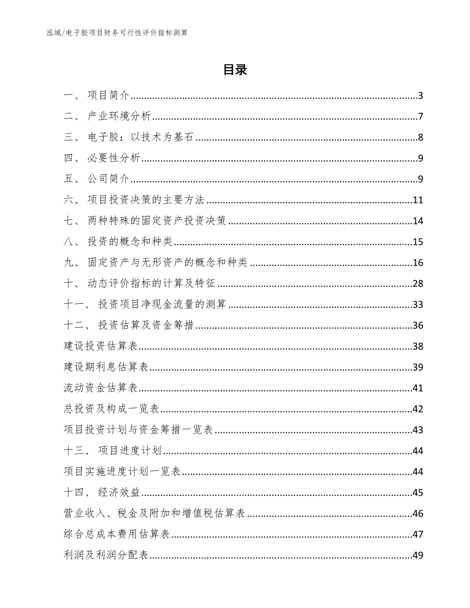 电子胶项目财务可行性评价指标测算_范文_第2页