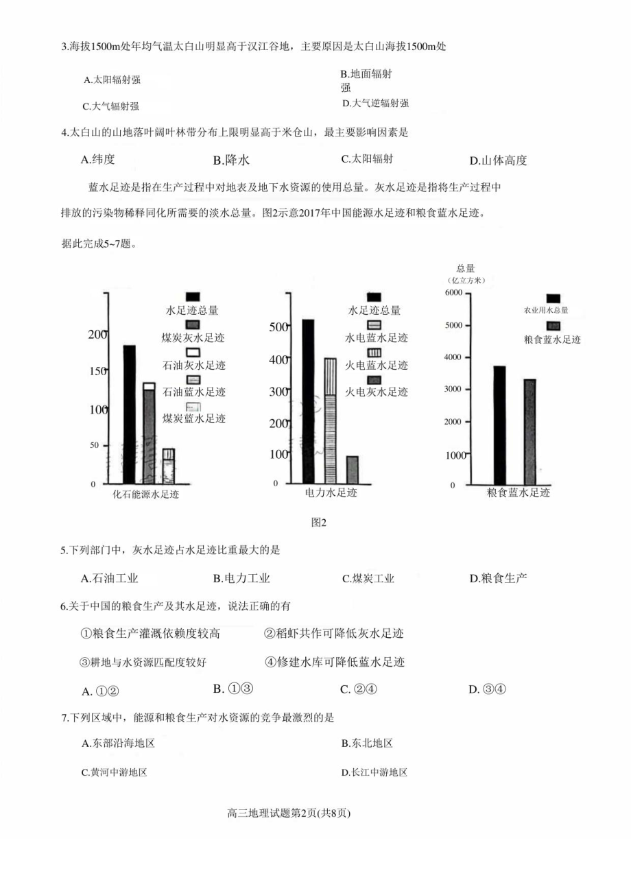 2022年5月山东省菏泽市2022届高三高考二模地理试题卷（附答案）_第2页