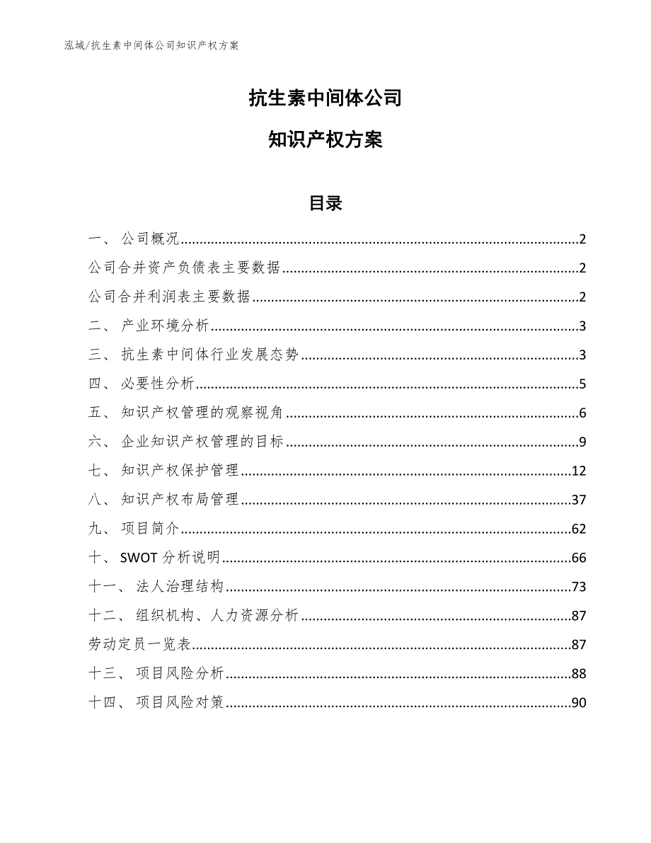 抗生素中间体公司知识产权方案（参考）_第1页