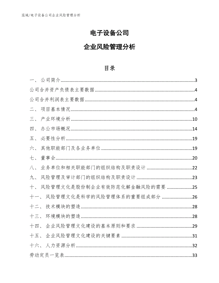 电子设备公司企业风险管理分析（参考）_第1页