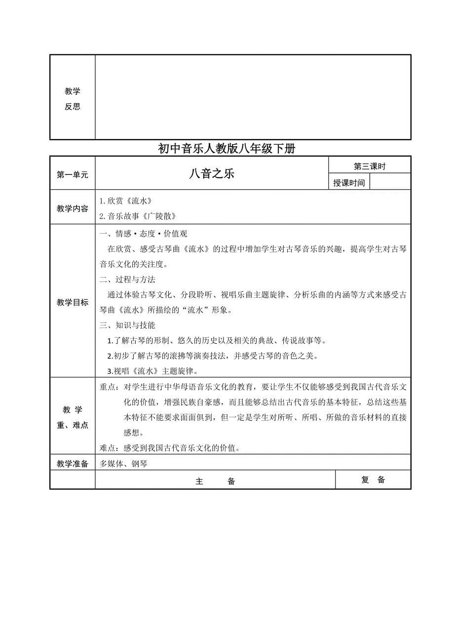 人教版初中八年级下册音乐教案（全册）_第5页