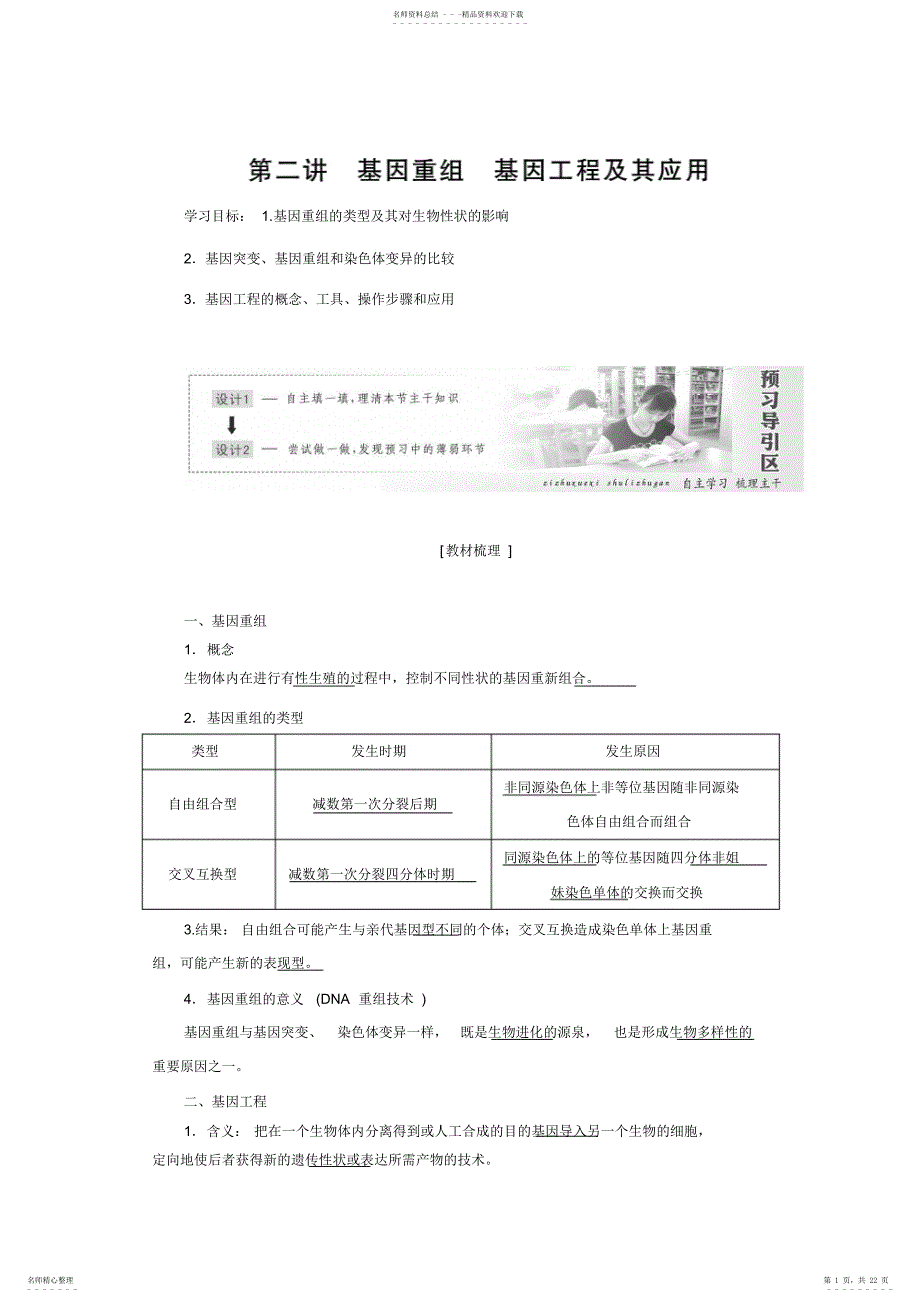 高一生物苏教版必修二教学案：基因重组基因工程及其应用_第1页