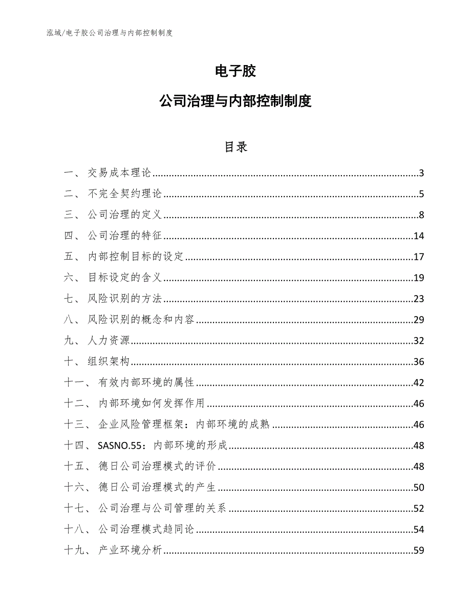 电子胶公司治理与内部控制制度【范文】_第1页