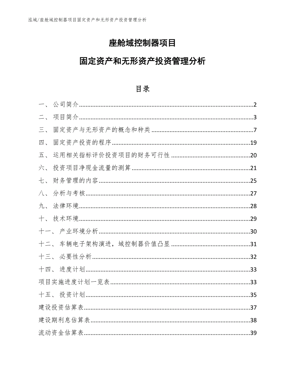 座舱域控制器项目固定资产和无形资产投资管理分析（范文）_第1页