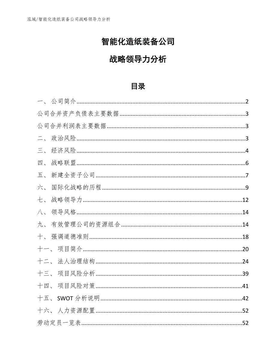 智能化造纸装备公司战略领导力分析（范文）_第1页