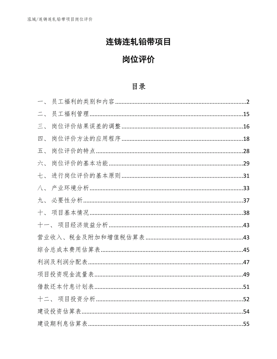 连铸连轧铅带项目岗位评价_第1页