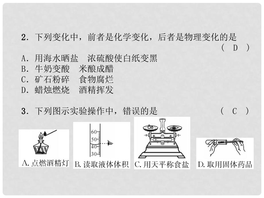 九年级化学上册 第1章 开启化学之门达标测试卷习题课件 沪教版_第2页