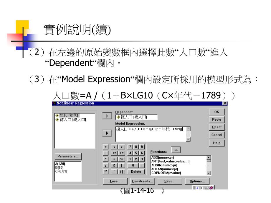 189非线性回归实例分析实例说明_第3页