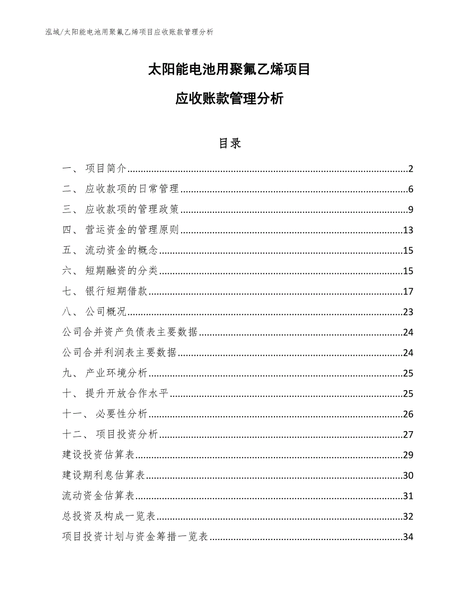 太阳能电池用聚氟乙烯项目应收账款管理分析_第1页