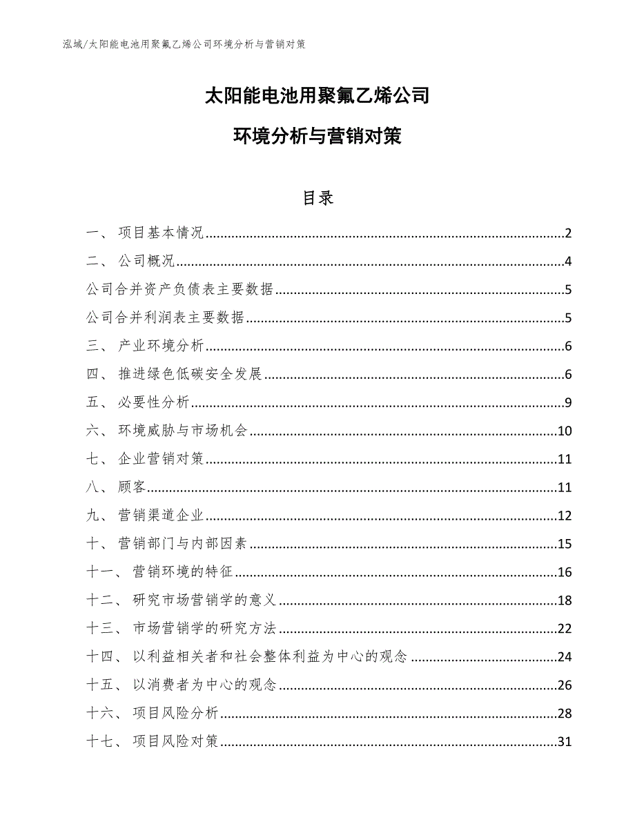 太阳能电池用聚氟乙烯公司环境分析与营销对策_参考_第1页