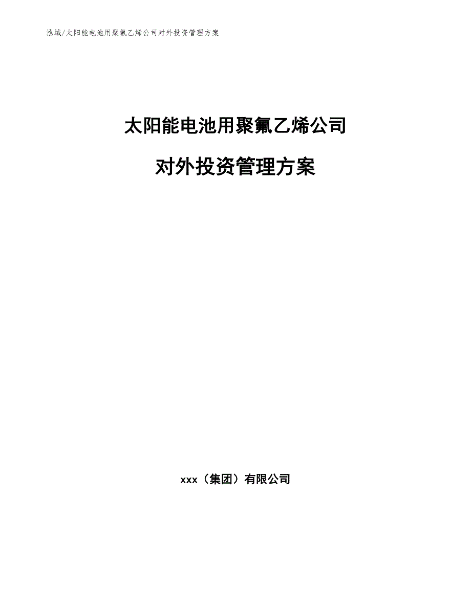 太阳能电池用聚氟乙烯公司对外投资管理方案_第1页