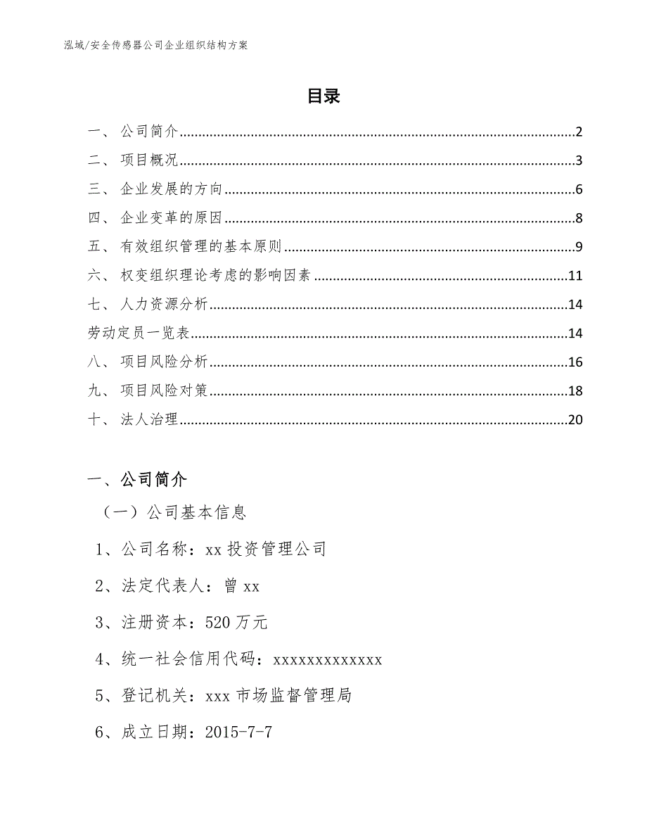 安全传感器公司企业组织结构方案_范文_第2页