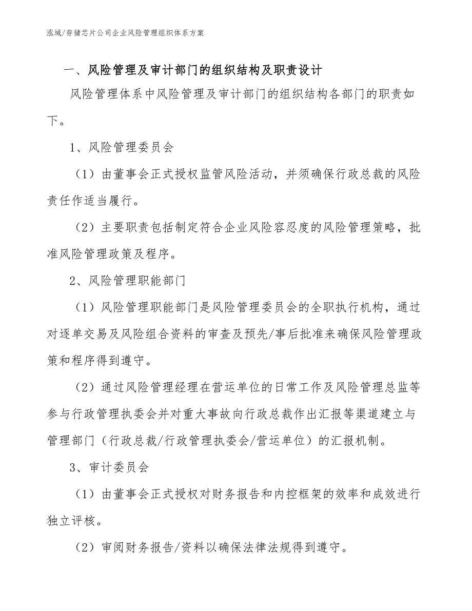 存储芯片公司企业风险管理组织体系方案（范文）_第3页