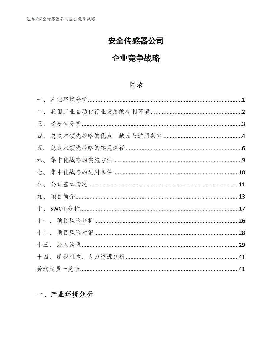 安全传感器公司企业竞争战略_第1页