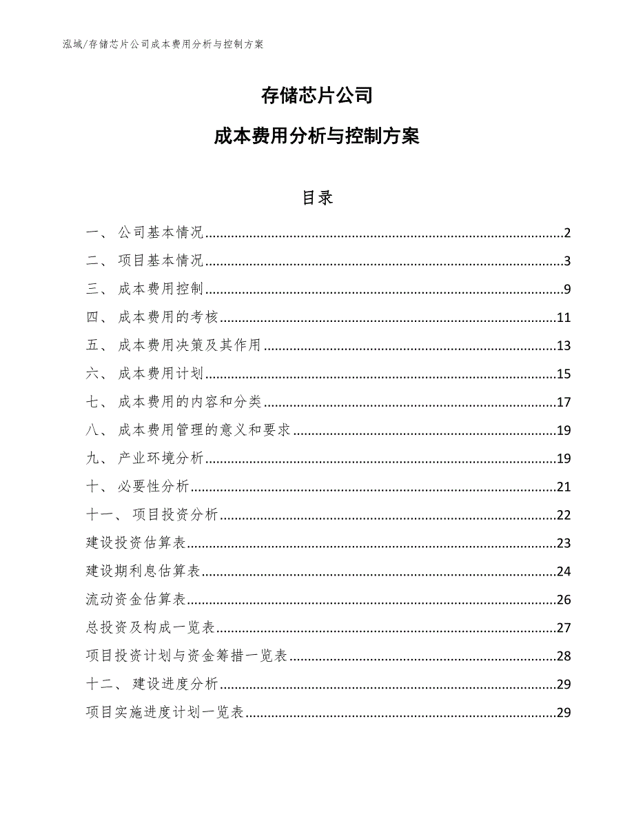 存储芯片公司成本费用分析与控制方案【参考】_第1页