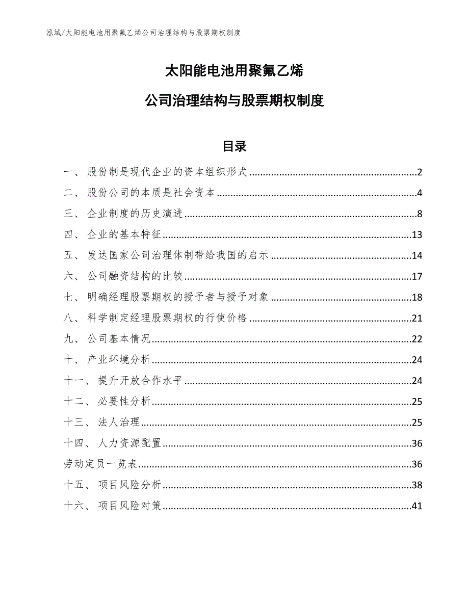 太阳能电池用聚氟乙烯公司治理结构与股票期权制度（范文）_第1页