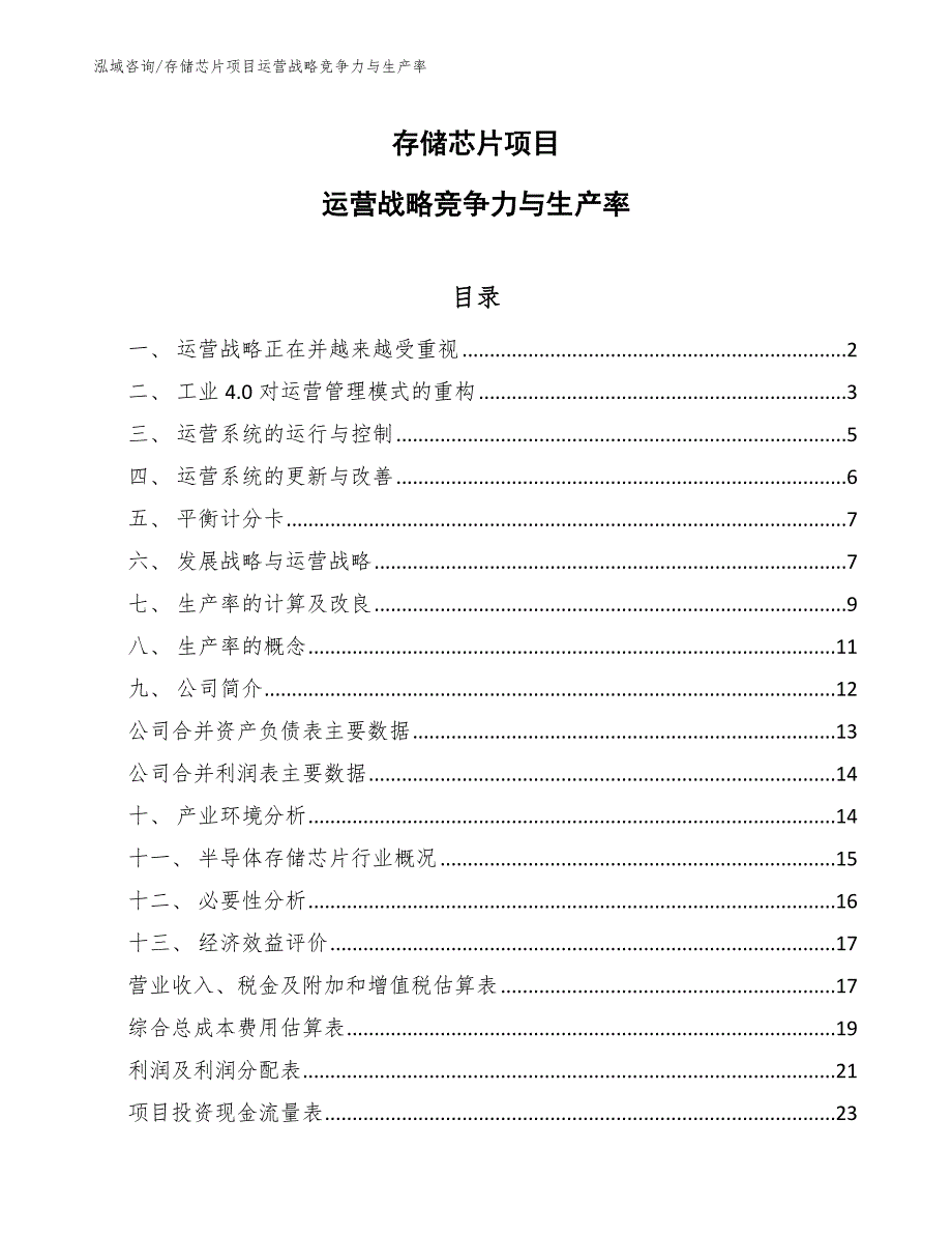 存储芯片项目运营战略竞争力与生产率【范文】_第1页