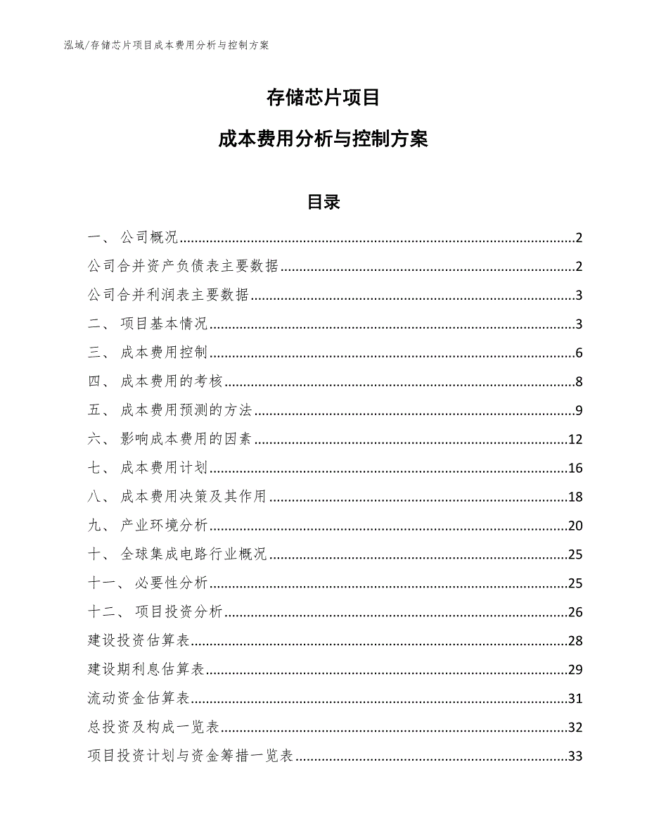 存储芯片项目成本费用分析与控制方案【范文】_第1页