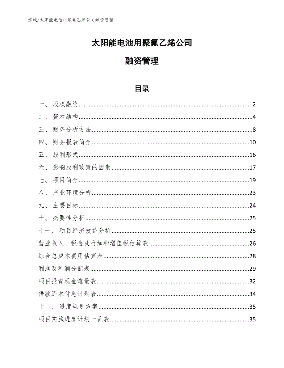 太阳能电池用聚氟乙烯公司融资管理_第1页