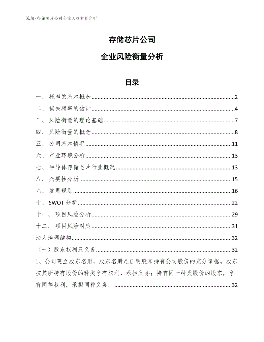 存储芯片公司企业风险衡量分析_参考_第1页