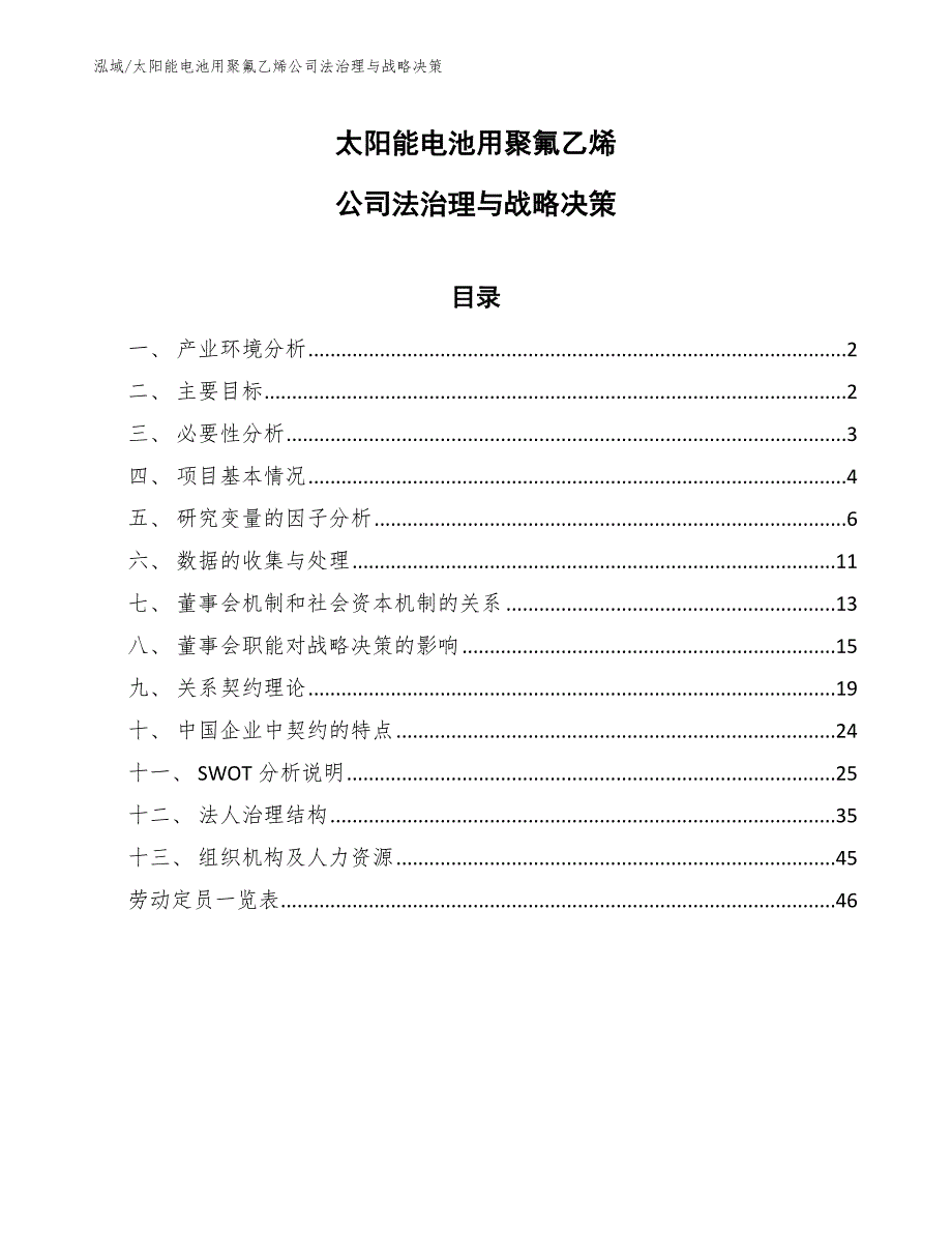 太阳能电池用聚氟乙烯公司法治理与战略决策（范文）_第1页