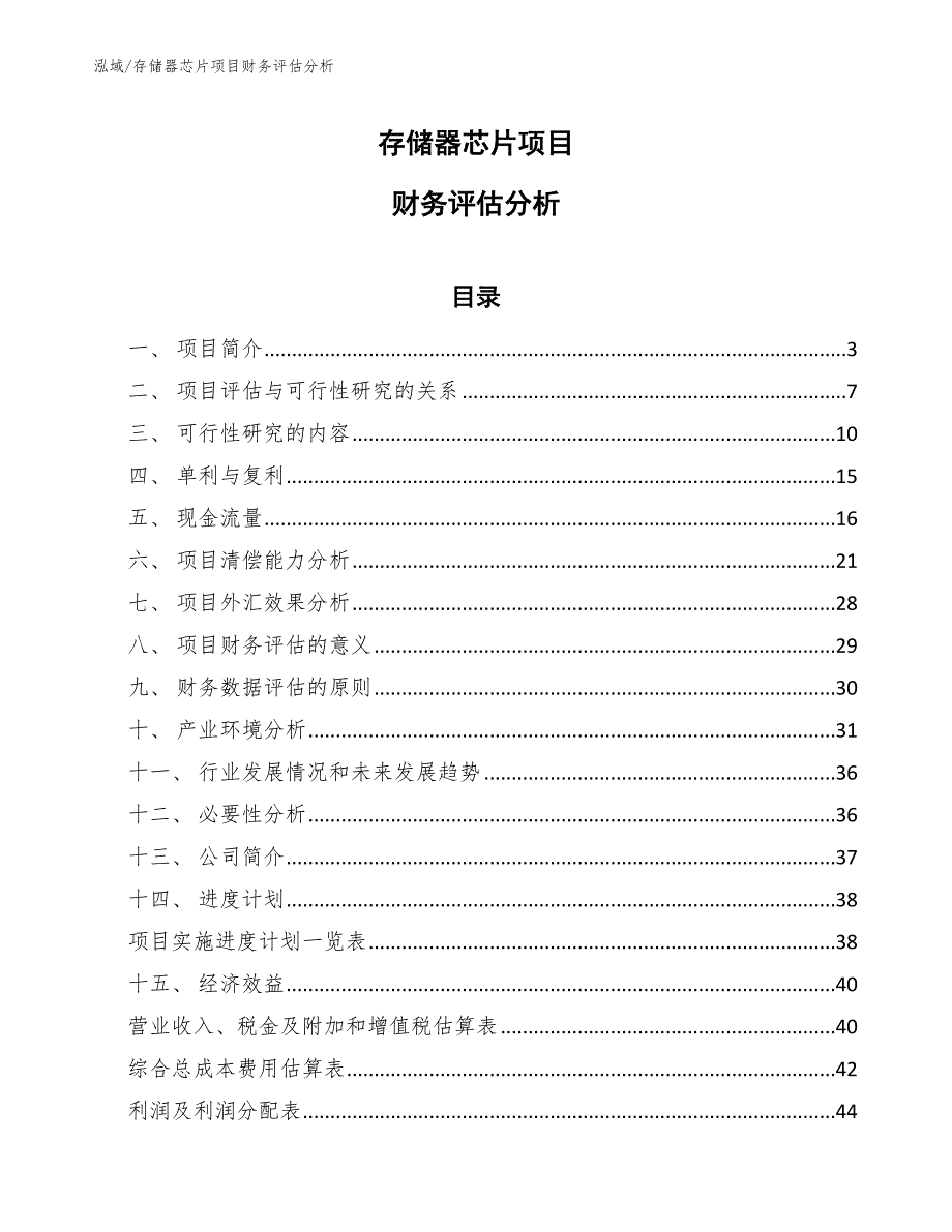 存储器芯片项目财务评估分析（参考）_第1页