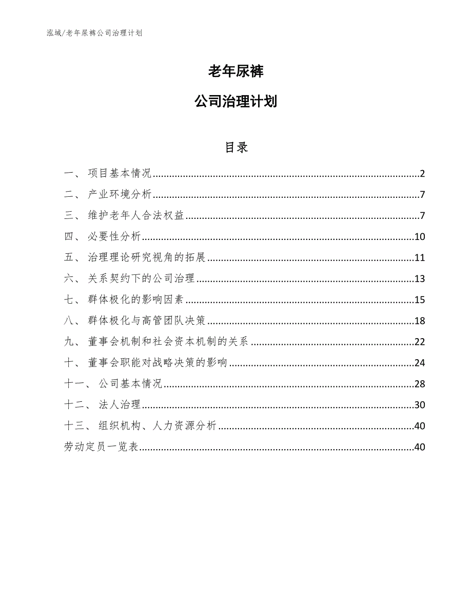 老年尿裤公司治理计划_第1页