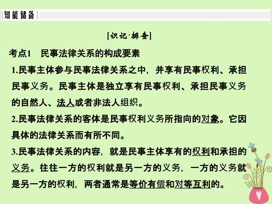 （浙江专版）2019版高考政治大一轮复习 专题二 民事权利和义务 第42课时 民事权利和义务及人身权、财产权课件 新人教版选修5_第3页