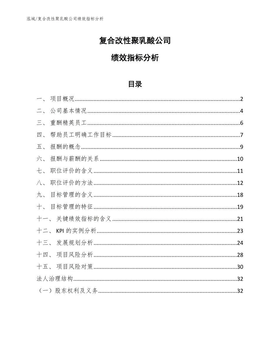 复合改性聚乳酸公司绩效指标分析（范文）_第1页