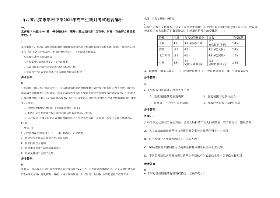 山西省吕梁市覃村中学2021年高三生物月考试卷含解析_第1页