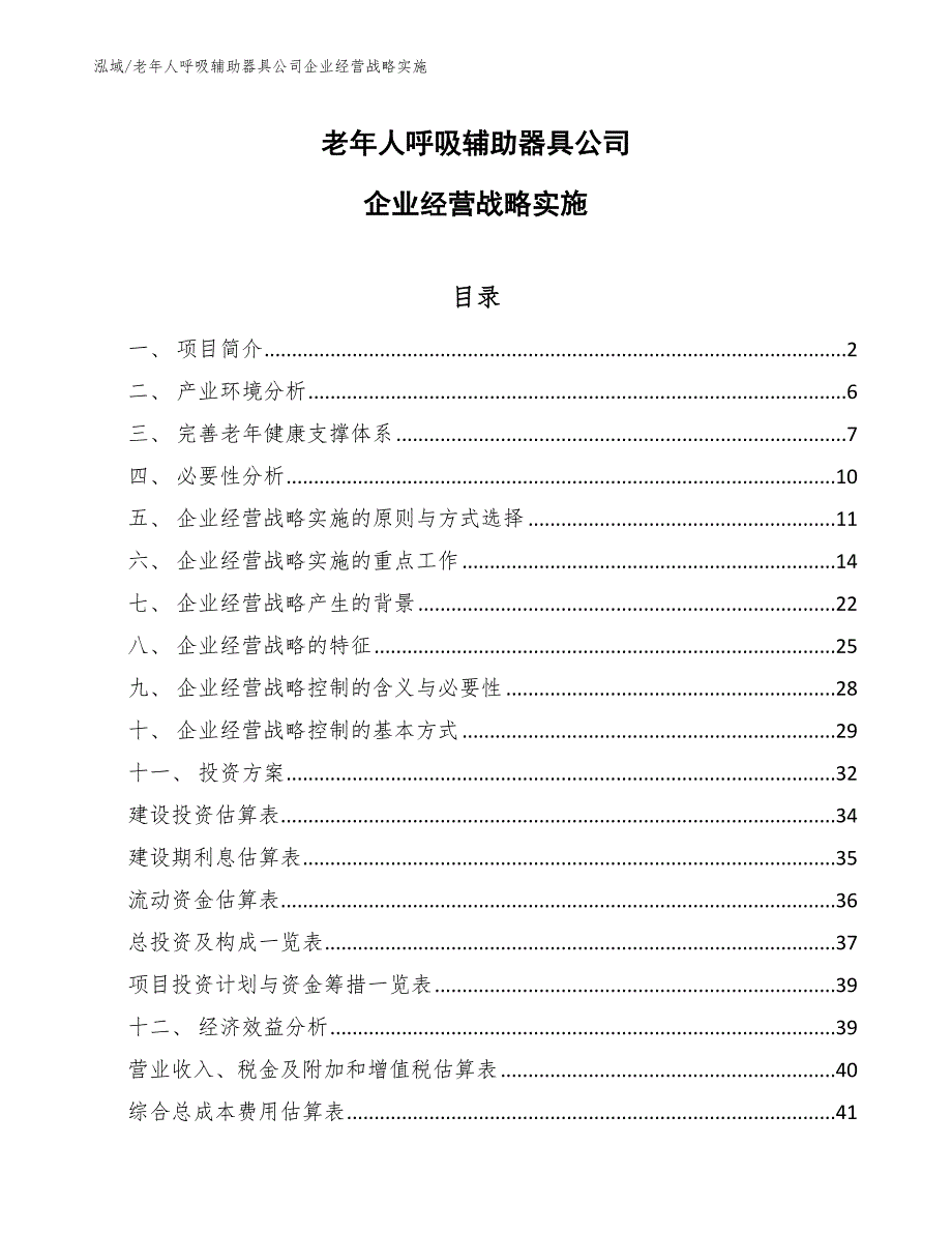 老年人呼吸辅助器具公司企业经营战略实施_参考_第1页