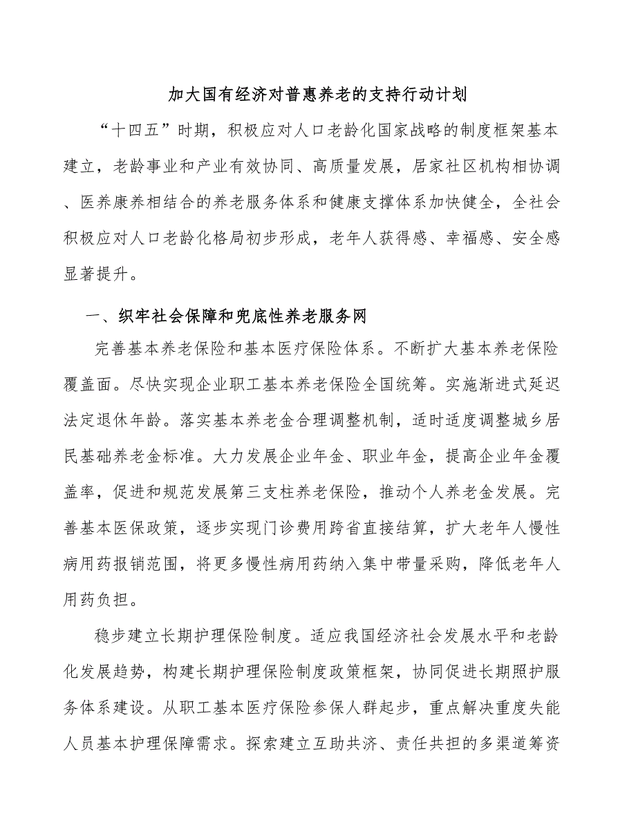 加大国有经济对普惠养老的支持行动计划_第1页