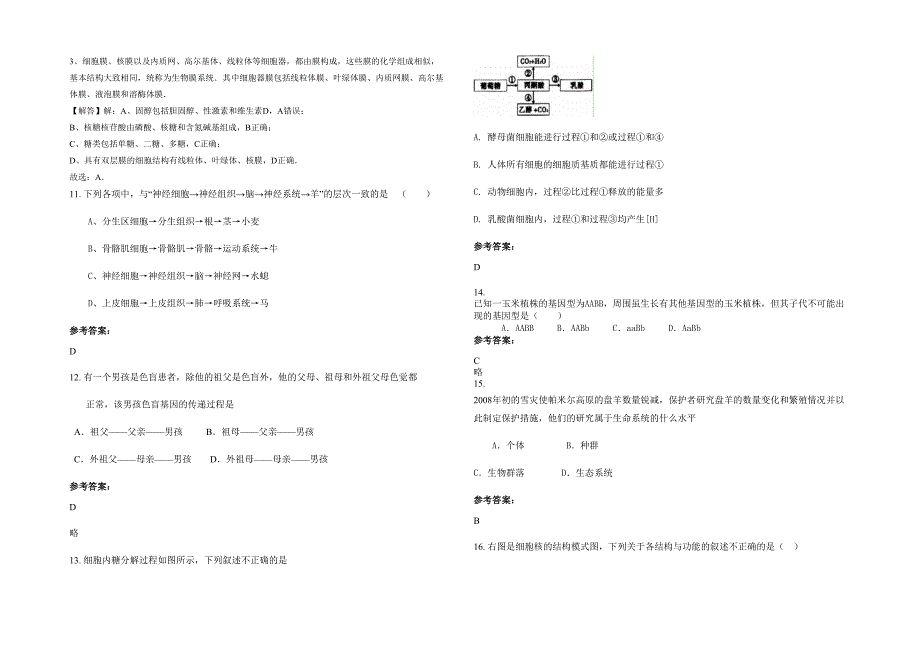 山西省阳泉市维社中学2021年高一生物下学期期末试卷含解析_第3页