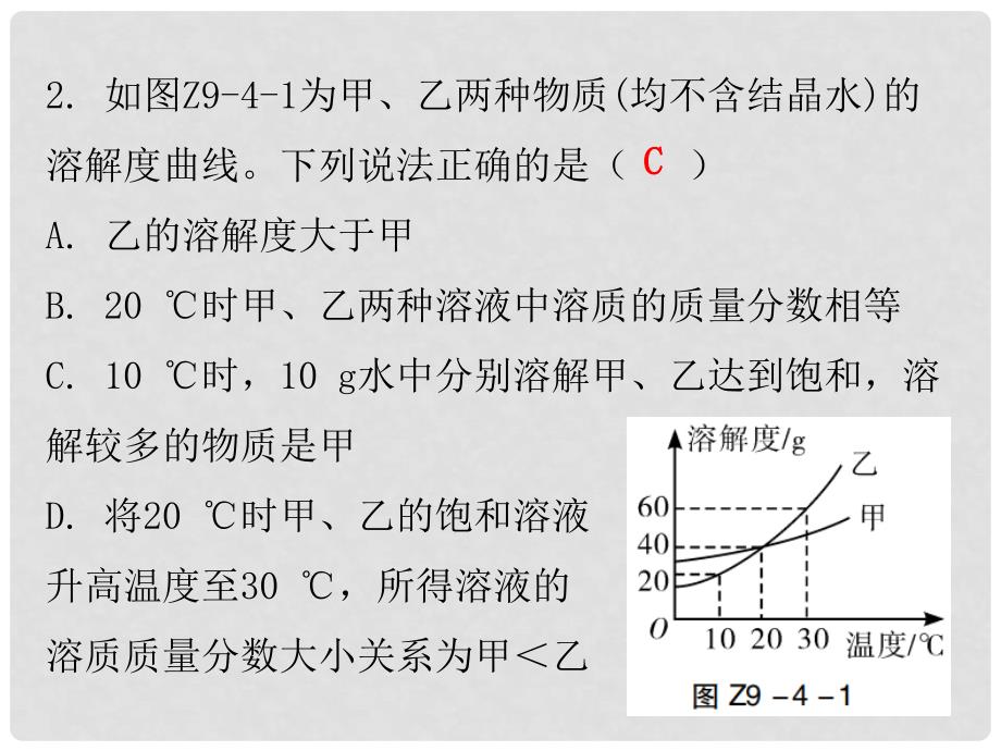 九年级化学下册 期末复习精炼 第九单元 溶液 专题四 溶解度课件 （新版）新人教版_第3页