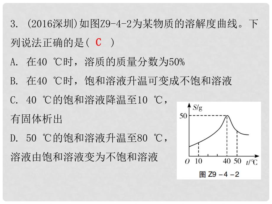 九年级化学下册 期末复习精炼 第九单元 溶液 专题四 溶解度课件 （新版）新人教版_第4页