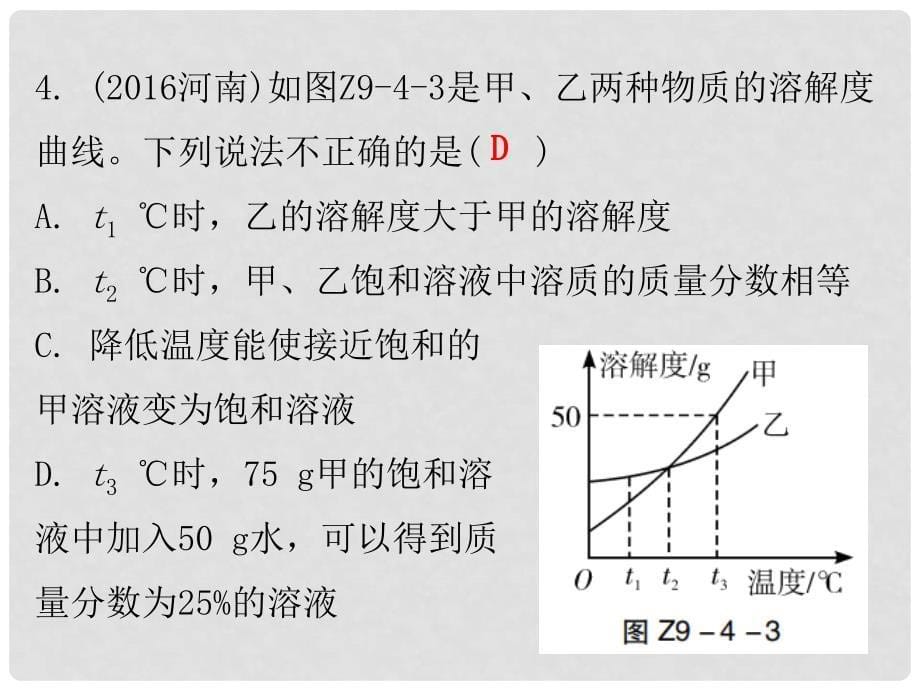 九年级化学下册 期末复习精炼 第九单元 溶液 专题四 溶解度课件 （新版）新人教版_第5页