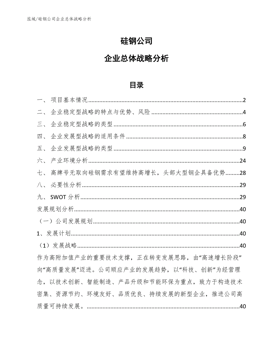 硅钢公司企业总体战略分析_第1页