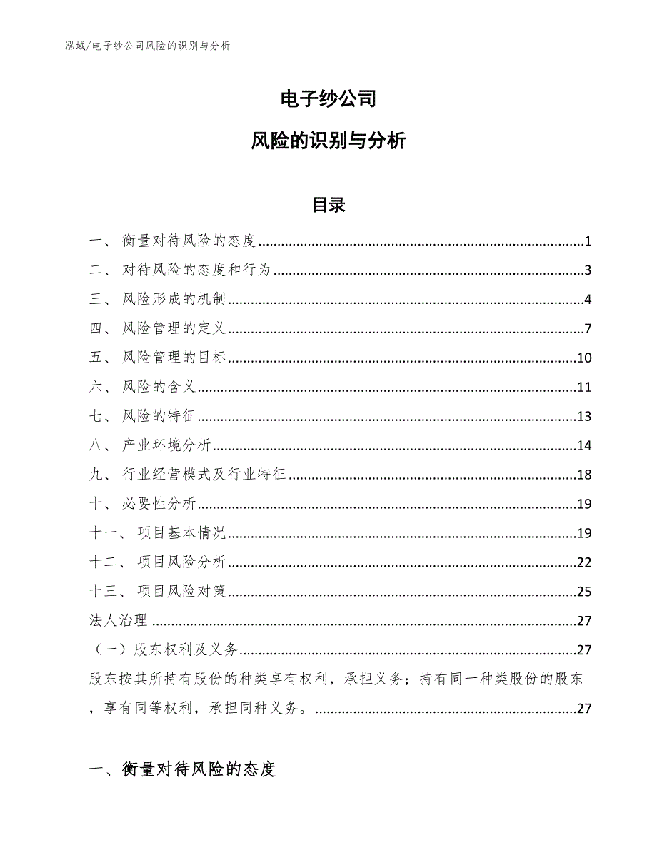 电子纱公司风险的识别与分析_第1页