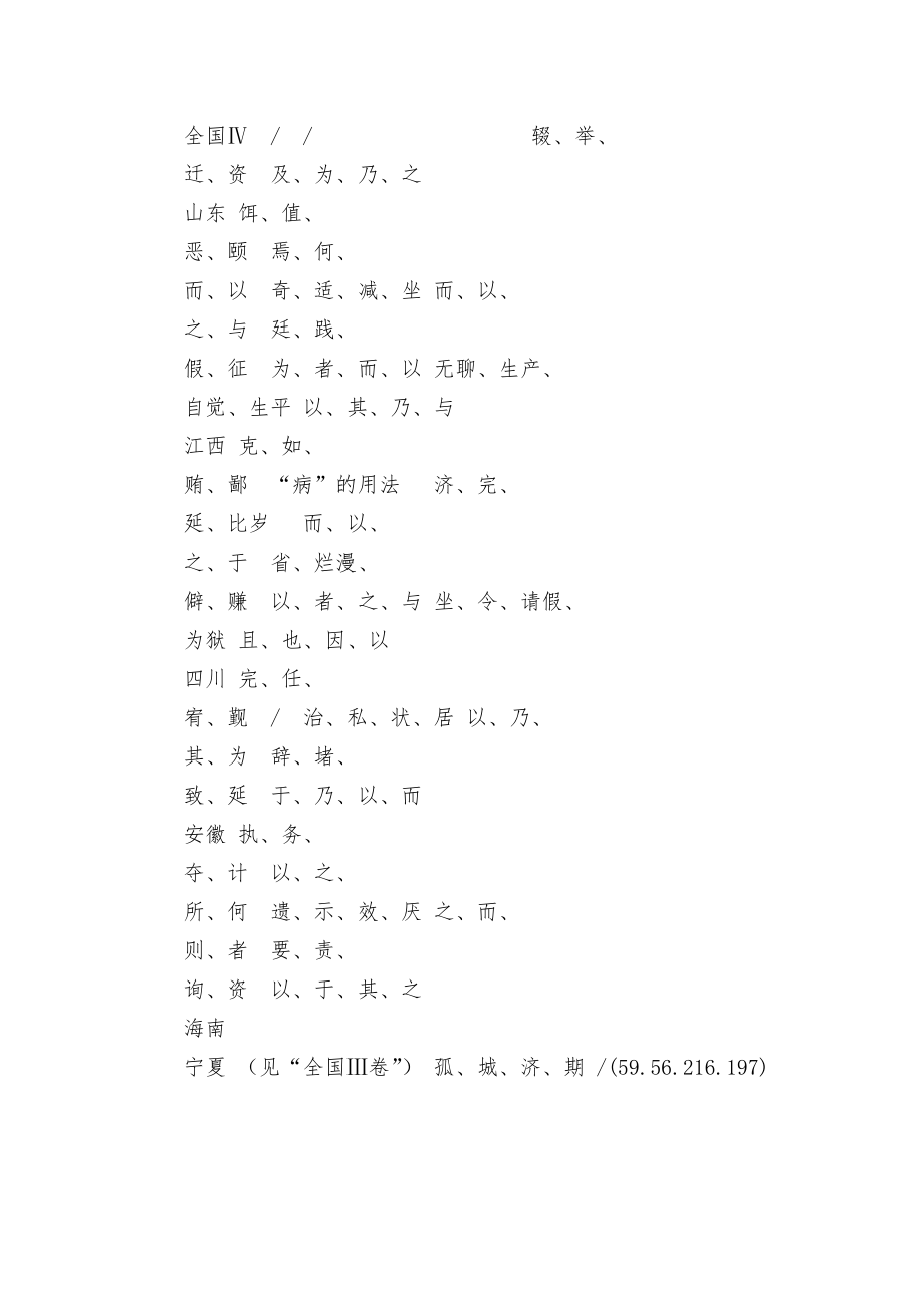 2004-2008年全国各地高考文言文考实词、虚词情况一览表人教版高三总复习_第4页