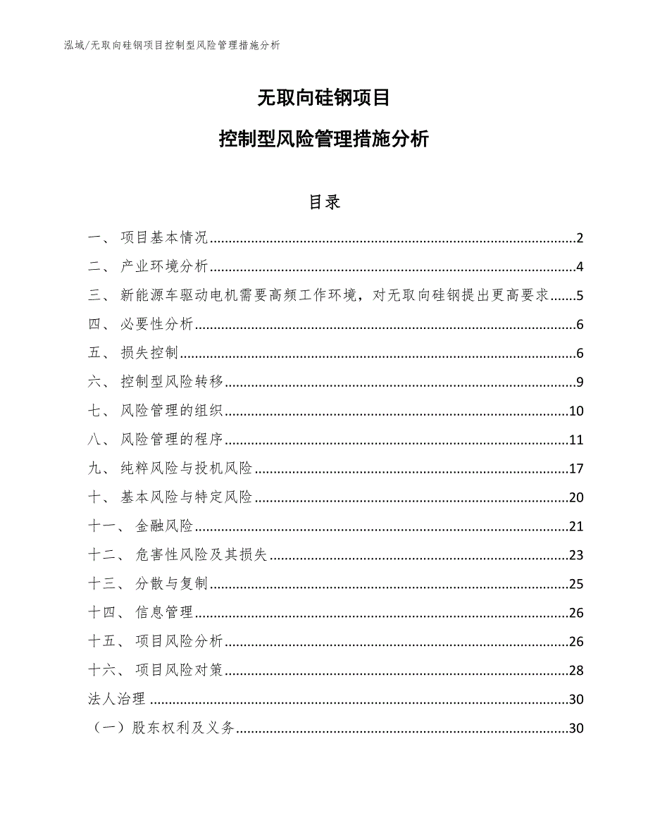 无取向硅钢项目控制型风险管理措施分析_第1页