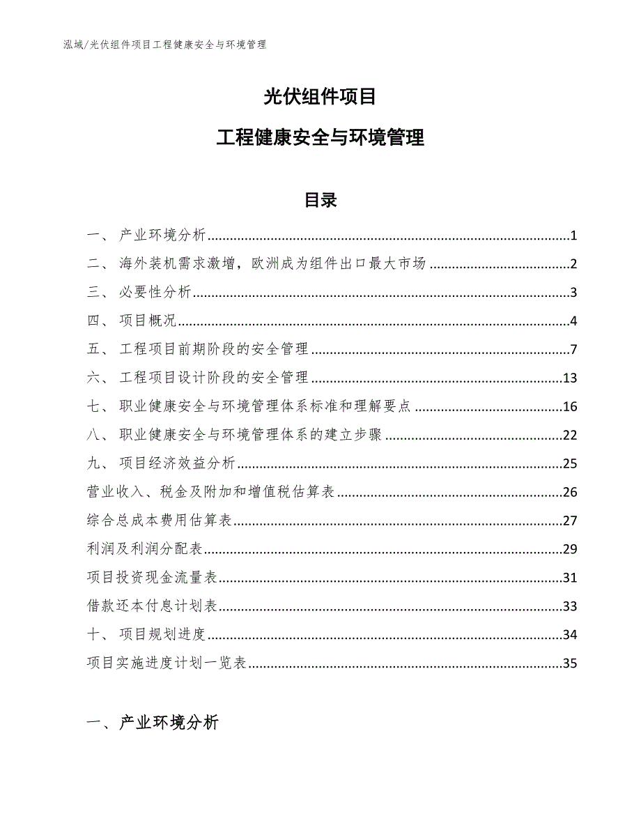 光伏组件项目工程健康安全与环境管理【范文】_第1页