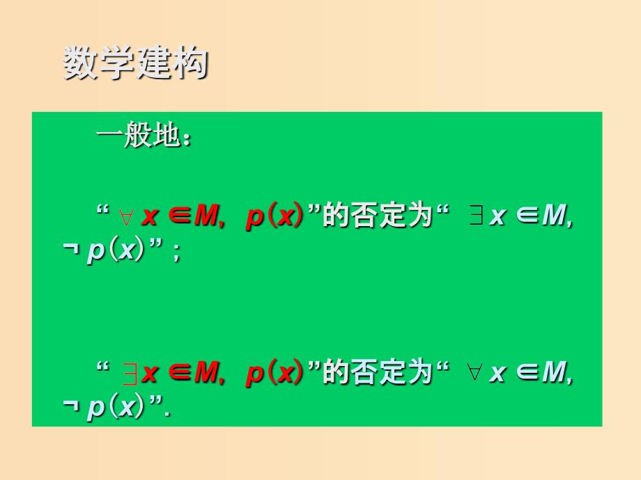 2018年高中数学 第一章 常用逻辑用语 1.3.2 含有一个量词的命题的否定课件1 苏教版选修1 -1.ppt_第3页