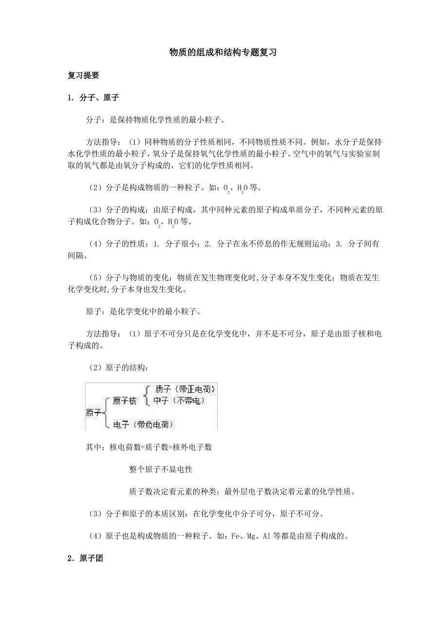 初三化学物质的组成和结构复习资料教案_第1页